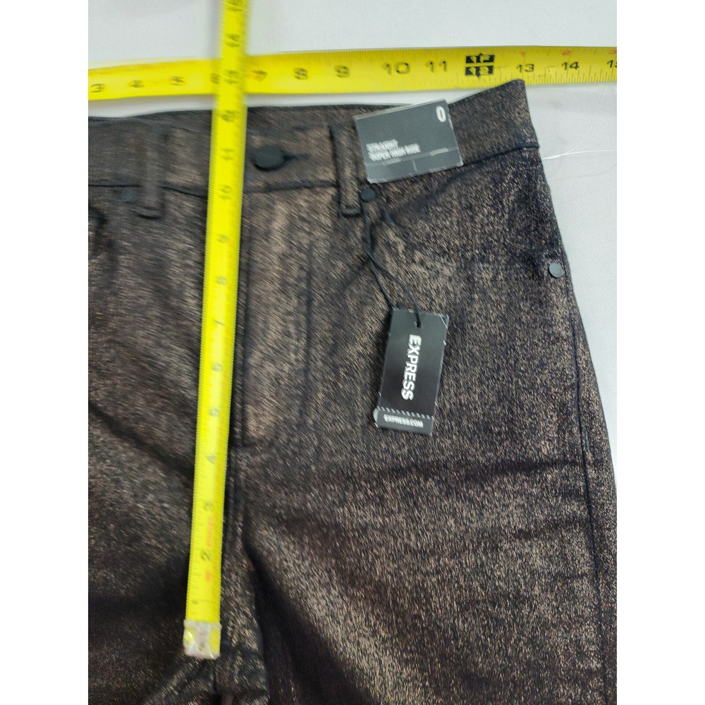 Express Jeans Womens 0 Straight Super High Rise Polished Bronze Metallic New - Picture 6 of 12